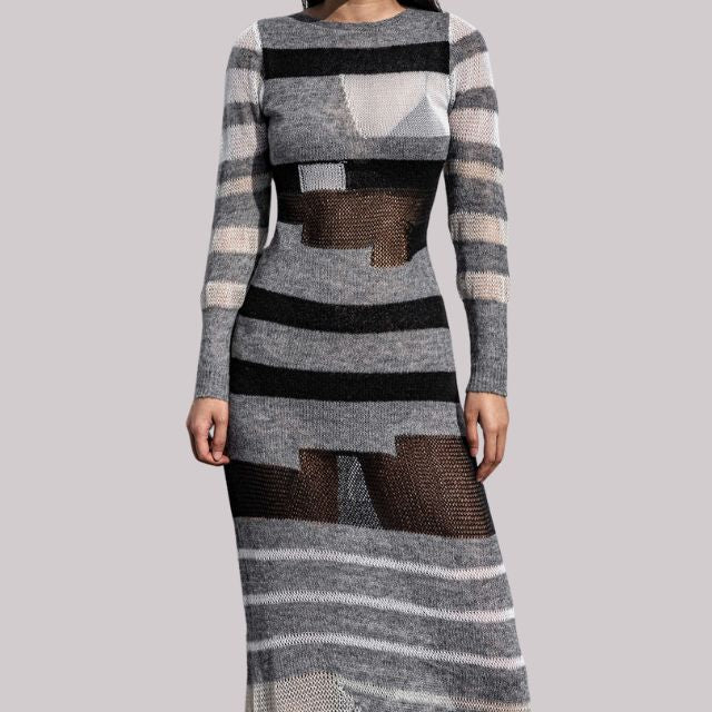Damen-Maxikleid Streifenmuster 100% Polyester Hohe Taille-6