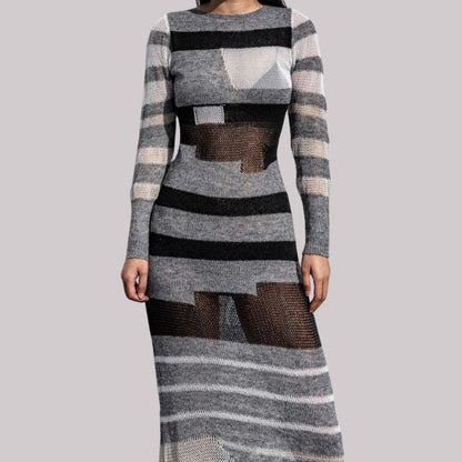 Damen-Maxikleid Streifenmuster 100% Polyester Hohe Taille-6