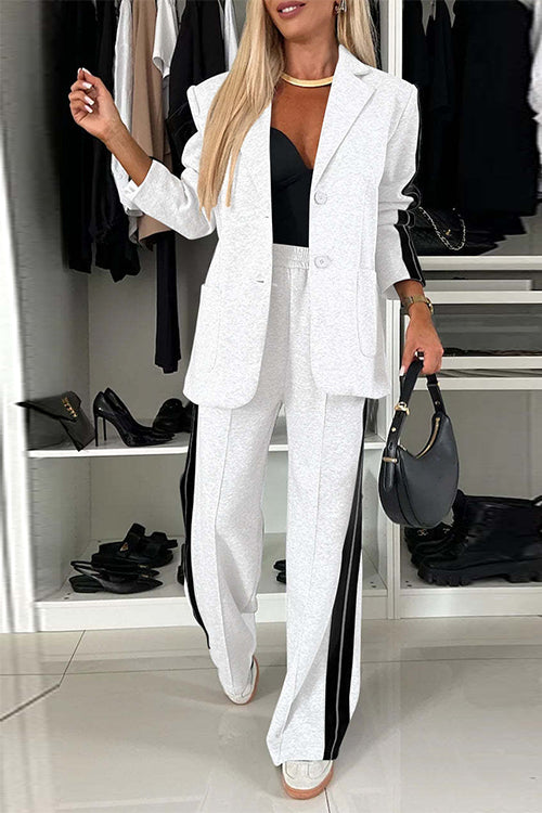 Damen Blazer-Set Patchwork-Design Breit Beinform Hose Baumwolle Polyester-6