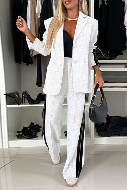 Damen Blazer-Set Patchwork-Design Breit Beinform Hose Baumwolle Polyester-6