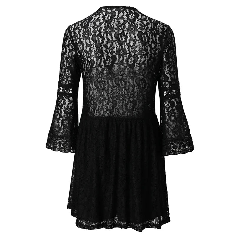 Damen-kurzes Kleid, Spitze, zeitlos, elegantes Design-3