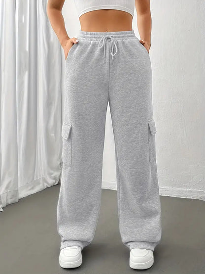 Damen-Jogginghose Gerades Bein mit Patentaschen Weicher Stoffmix-4