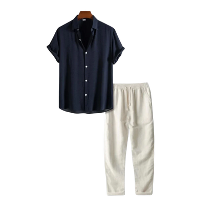 Damen-Leinen-Outfit-Set, lässige Hemd und Hose Leinen-Baumwolle-4