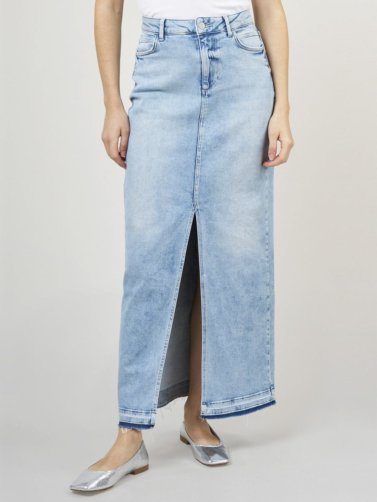 Damen-Rock, hohe Taille, Stretch, Denim, mit Schlitz-1