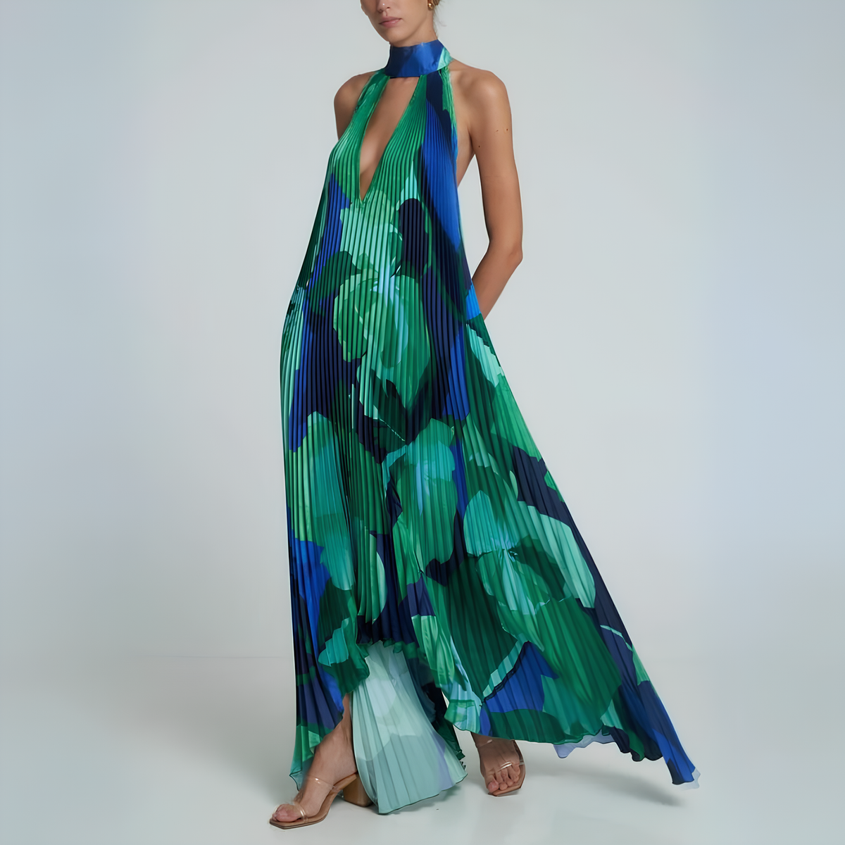 Variant image for Damen-Maxikleid, plissiertes Polyester, elegantes Design-5