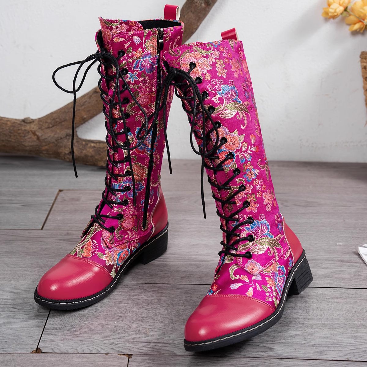 Variant image for Damen-bestickte Stiefel, synthetisches Leder, bunt-1