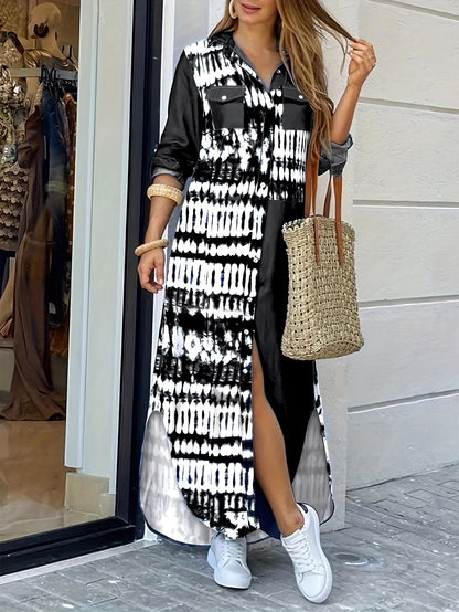 Variant image for Damenkleid mit Hemdkragen und Langen Ärmeln in Polyester Colorblock-1