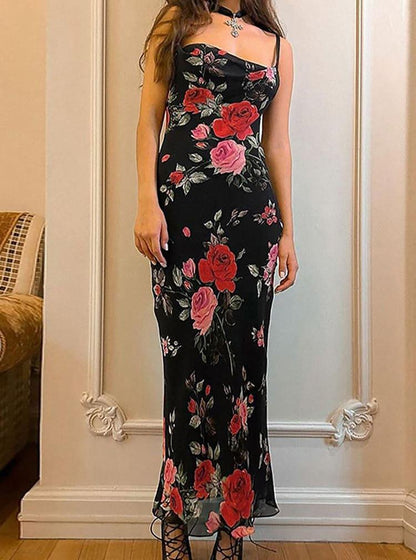 Variant image for Damen-Maxikleid, geblümt Satin, lange Ärmel-1