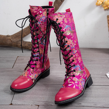 Damen-bestickte Stiefel, synthetisches Leder, bunt-1