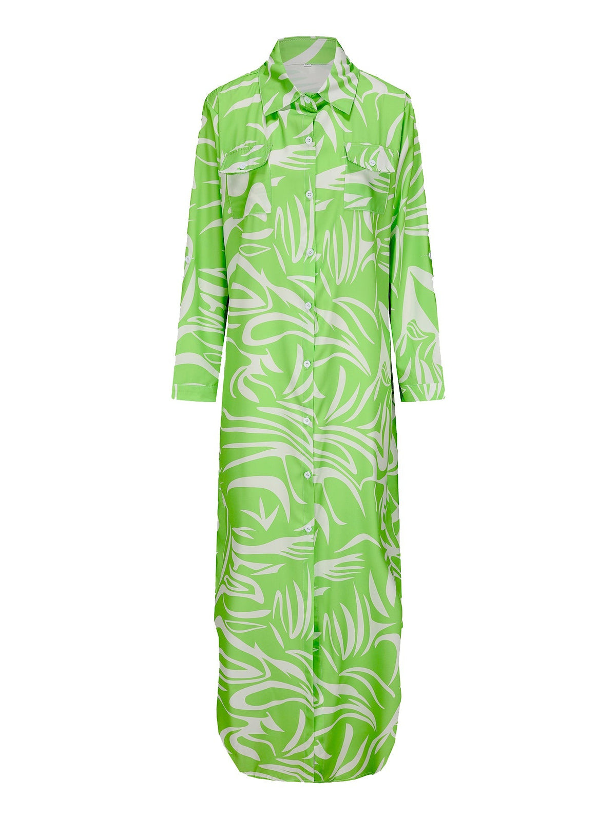 Damen-Langes Hemdblusenkleid, Langarmes Polyester-3
