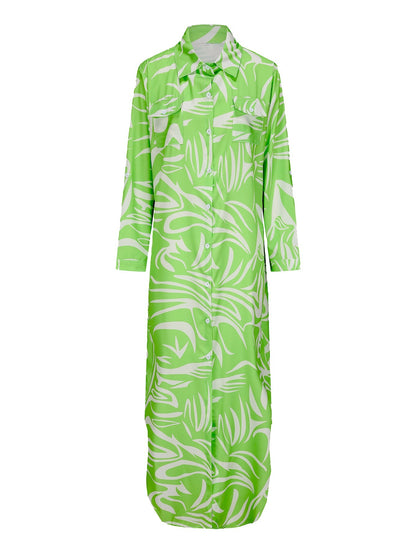 Damen-Langes Hemdblusenkleid, Langarmes Polyester-3