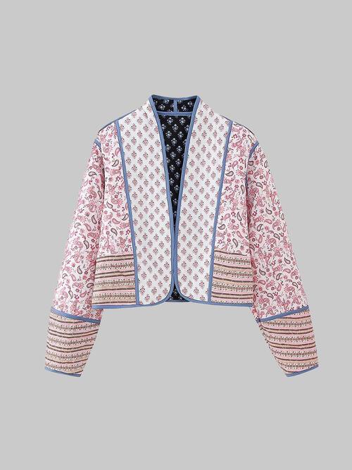 Damen-Baumwolljacke, kurz, wendbar, Blumenmuster, monochrom 4