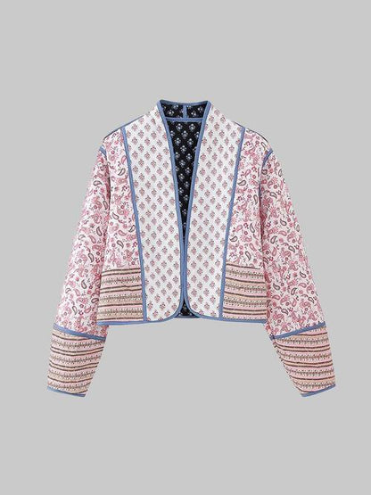 Damen-Baumwolljacke, kurz, wendbar, Blumenmuster, monochrom 4