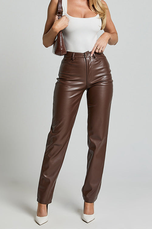 Damen-Hose, hohe Taille, Synthetikleder-1