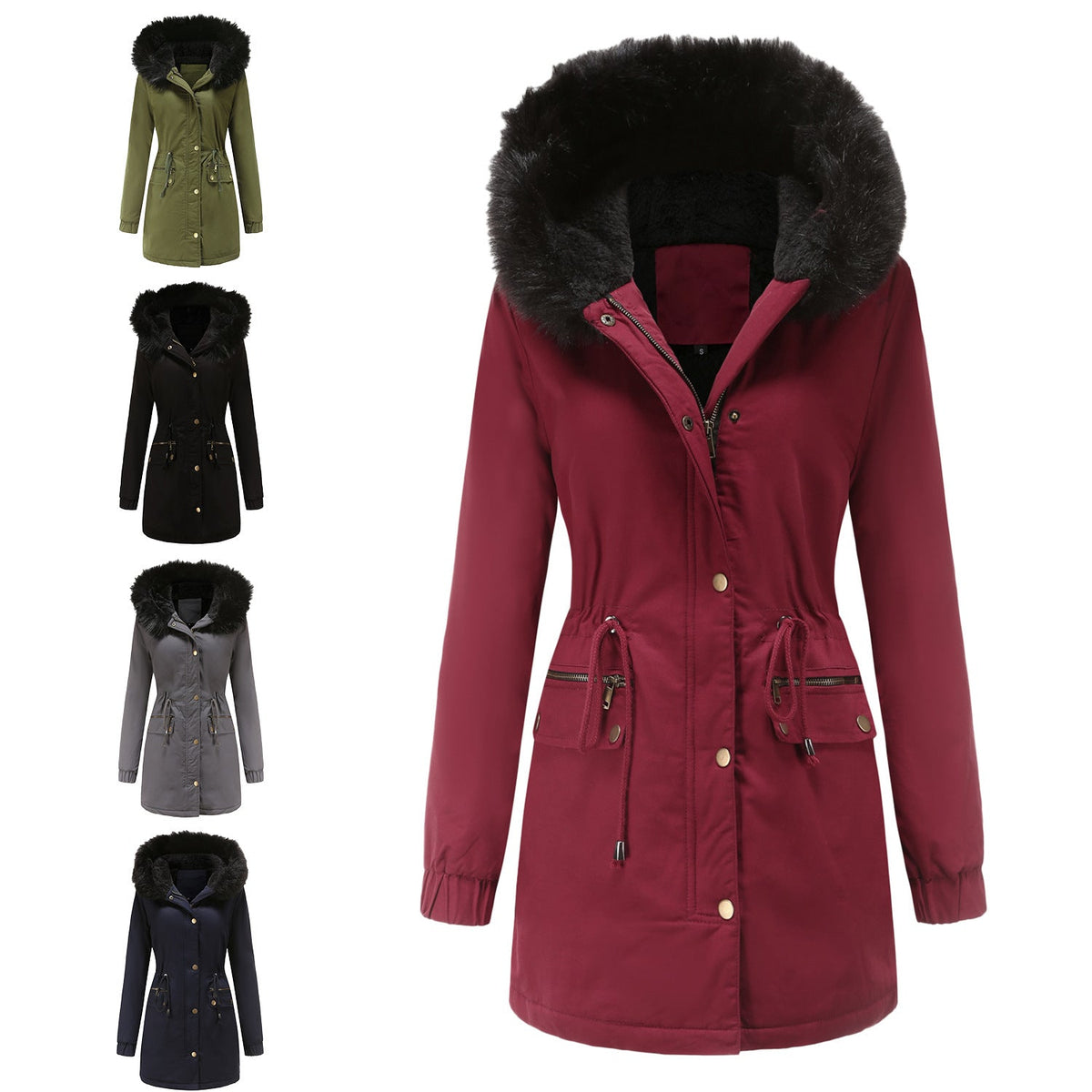 Damen-Parka-Mantel mit Fleecefutter und Kapuze, Baumwolle, Polyester-2