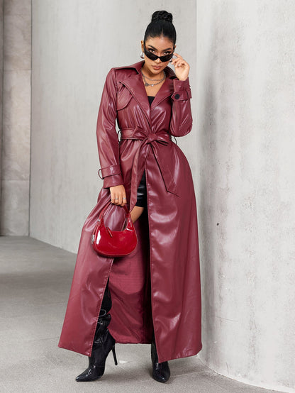 Variant image for Damen-Trenchcoat, lange offene Front PU Leder-1