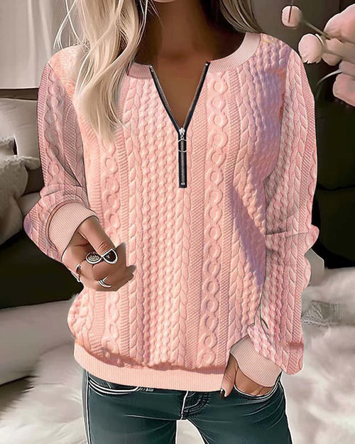Damen-Strickpullover, Half-Zip, weiches Acryl, Winter-1