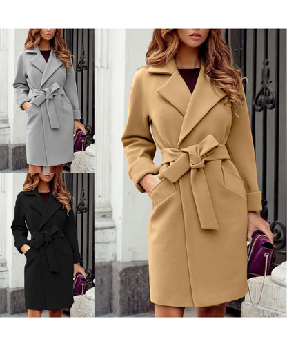 Damen-Trenchcoat mit Gürtel, wendbarer Kragen, Polyester, knielang-4