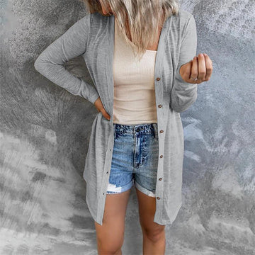 Variant image for Lange Strickjacke für Damen Knöpfe Weicher Stoffmix-1