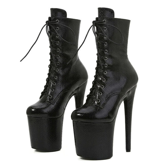 Damen Ankelstiefel Plateau PU Hoher Absatz Gummisohle