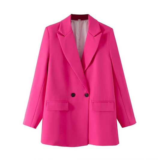 Damen Blazer Zweireihig Vintage Stil Polyester Schmale Silhouette-1