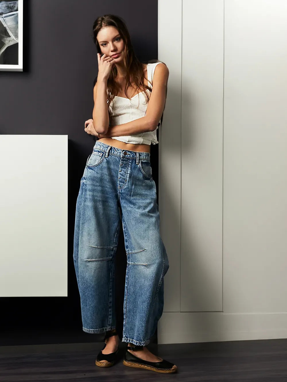 Damen-Jeans Mittlere Passform Weiche Baumwolle-1