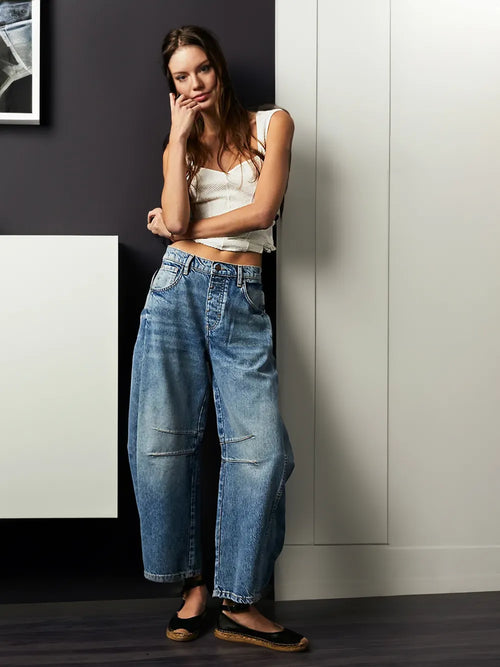 Damen-Jeans Mittlere Passform Weiche Baumwolle-1