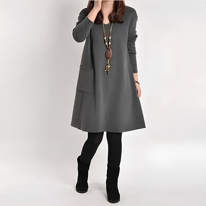 Variant image for Damen Langarm-Kleid Lockerer Schnitt Weicher Stoff-17