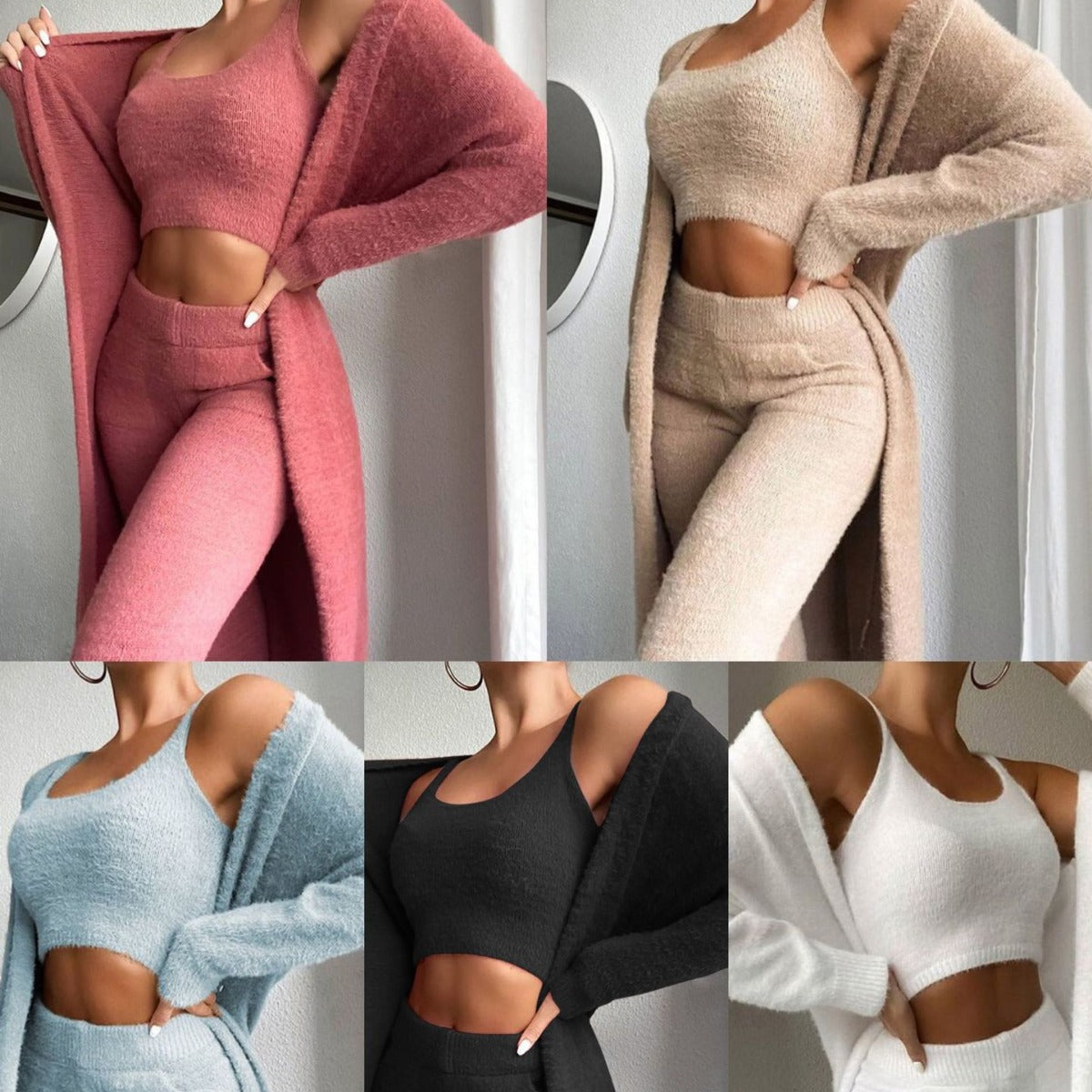 Damen-Dreiteiliges Set, mit V-Ausschnitt Weste, Polyester und Baumwolle-2