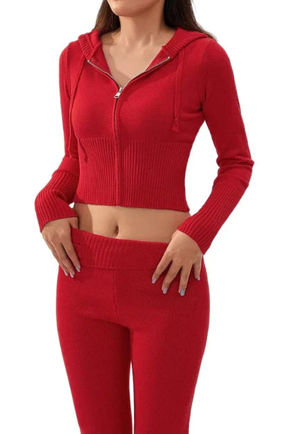 Damen-Trainingsanzug, Set, gestrickte Hoodie und Hose, Polyester-Mix 4
