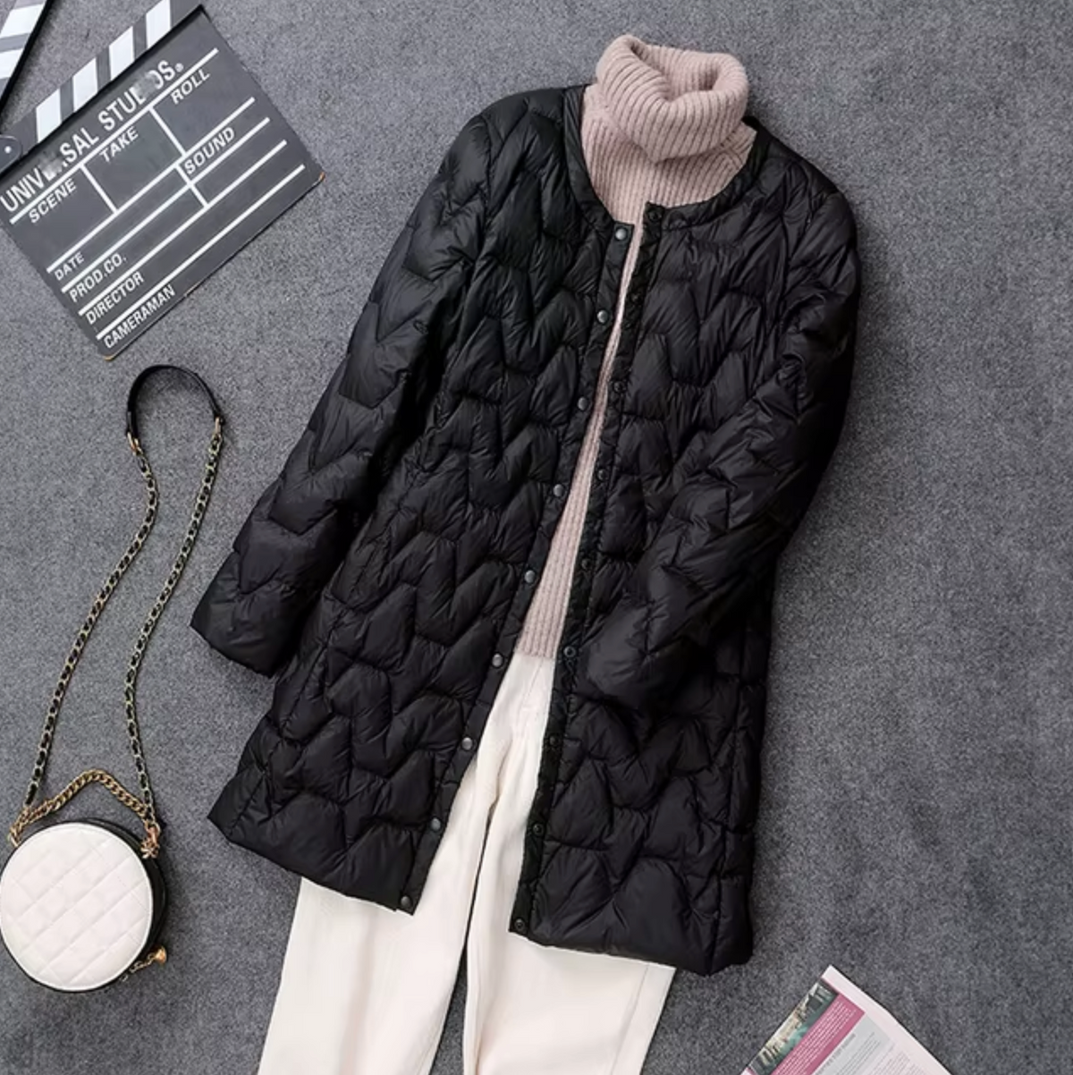 Damenjacke Puffer Mittlere Länge Minimalistisch Polyester-1