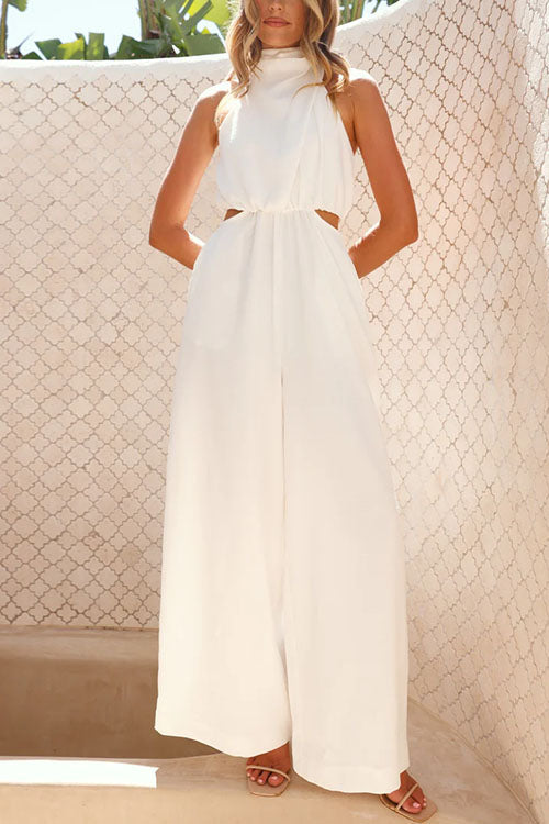 Damen-Jumpsuit ohne Ärmel, mit weiten Beinen und Bindekragen, aus Baumwoll-Polyester – modernes und schickes Outfit 7