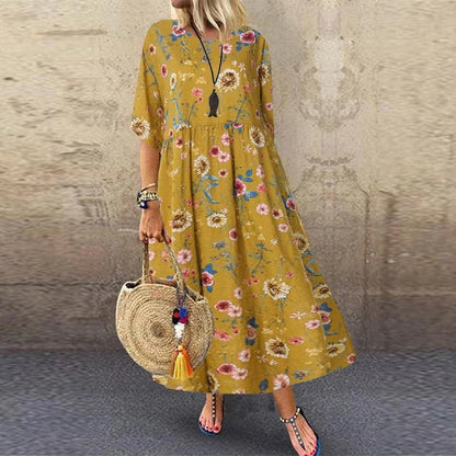 Damen-Maxikleid, Blumenmuster, leichtes Polyester, elegantes Design-1