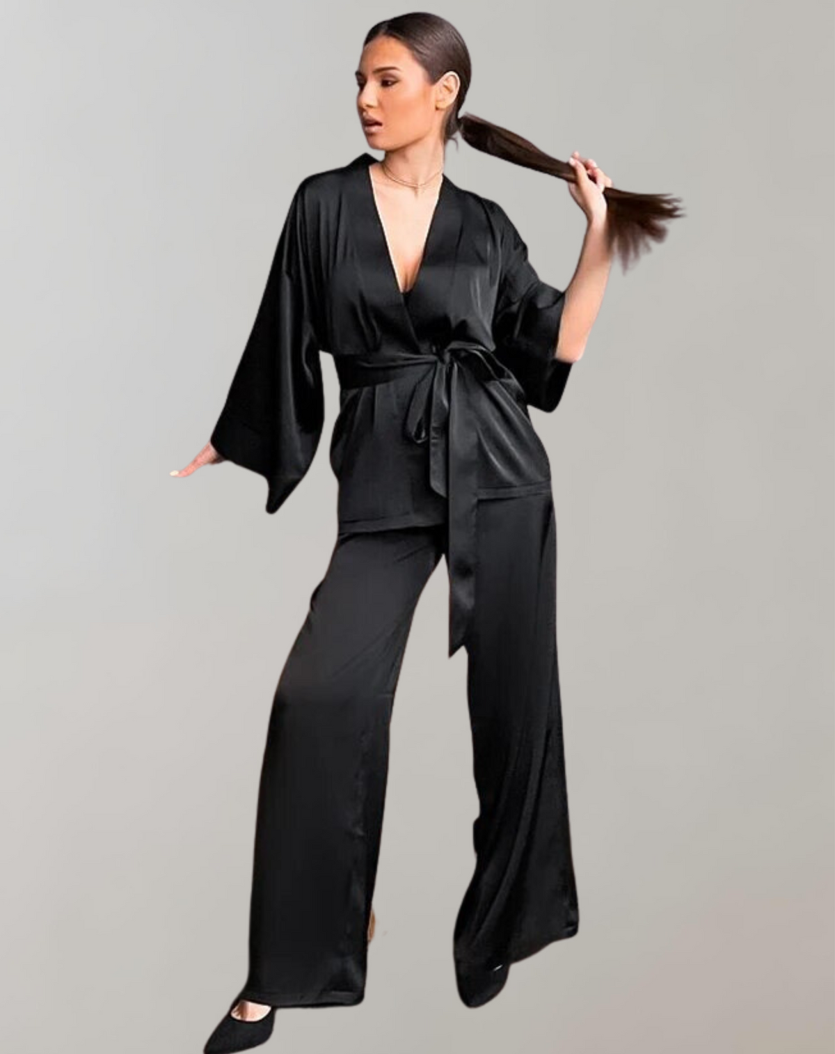 Variant image for Damen-Pyjama-Set mit langem Bademantel und Nachtwäsche aus weichem Material-1