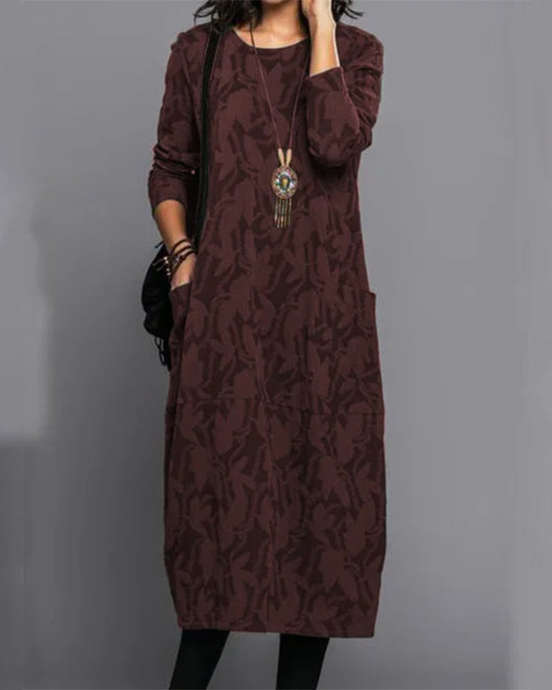 Variant image for Damenkleid Langärmlig Vintage mit Taschen Hochwertiger Stoff-7