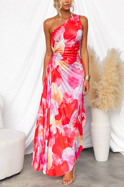 Damen-Sommerkleid, eine Schulter, plissiertes Polyester, für Mittsommer und Fest-1