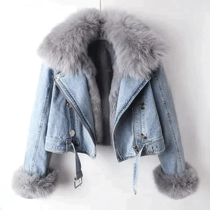 Damenjacke Denim mit Pelzfutter für kalte Wintertage-1