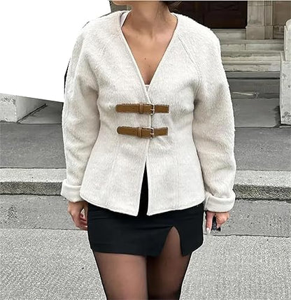 Vintage-Damenjacke mit Schnalle – Leichtes Material, feminine Details, perfekte Passform, vielseitige Jacke für Alltag und Fest 4