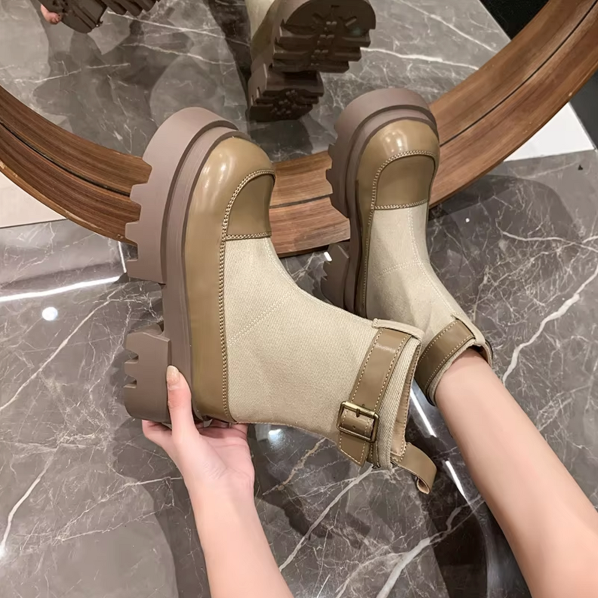 Damen-Plateaustiefel, Vierkantabsatz, nachhaltiger Canvas-3