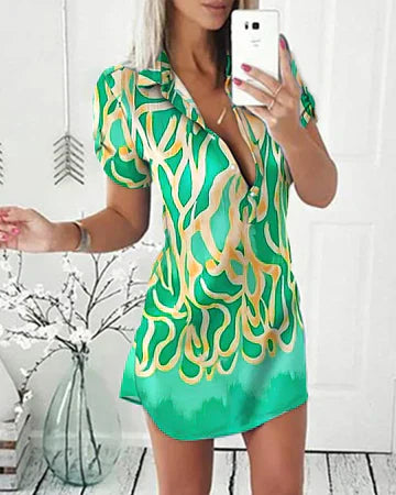 Damen-Minikleid, bedruckt, leichtes Material, luftig-1