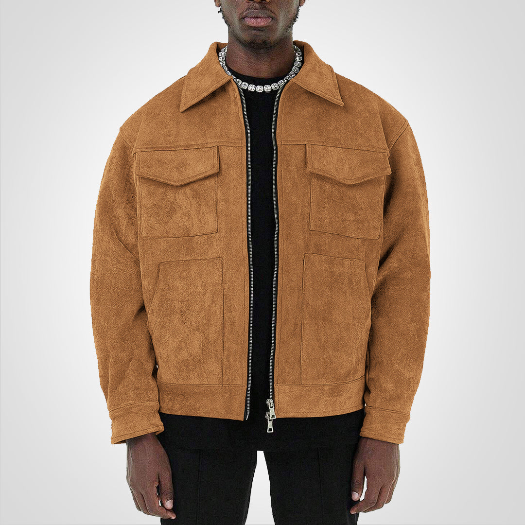 Herrenjacke, kurzes Wildleder, mit Reißverschluss, für den Herbst-3
