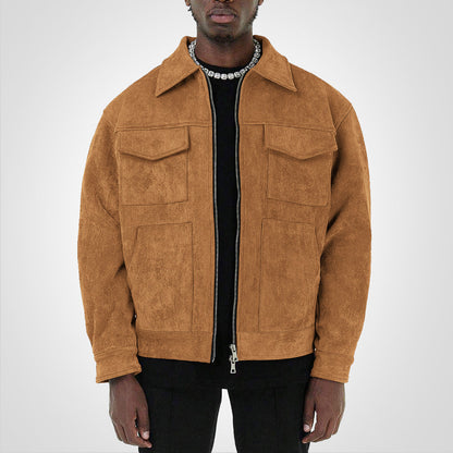 Herrenjacke, kurzes Wildleder, mit Reißverschluss, für den Herbst-3