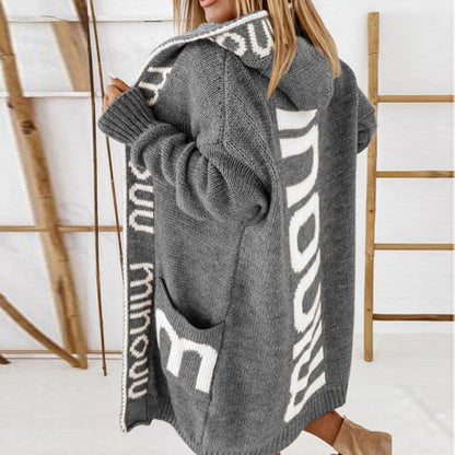 Variant image for Damenstrickjacke Hoodie Bestickt Weicher Strick-11