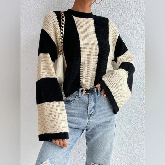 Damen-Strickpullover, Rollkragen, gestreiftes weiches Material-2