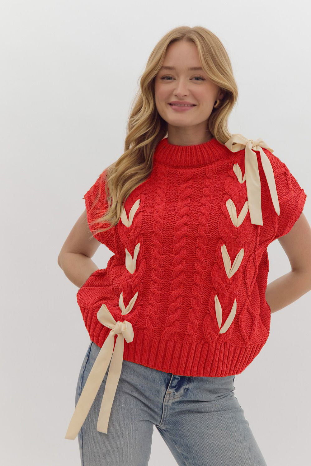 Damen-Pullover, gestricktes Polyester, mit dekorativem Stickband-5