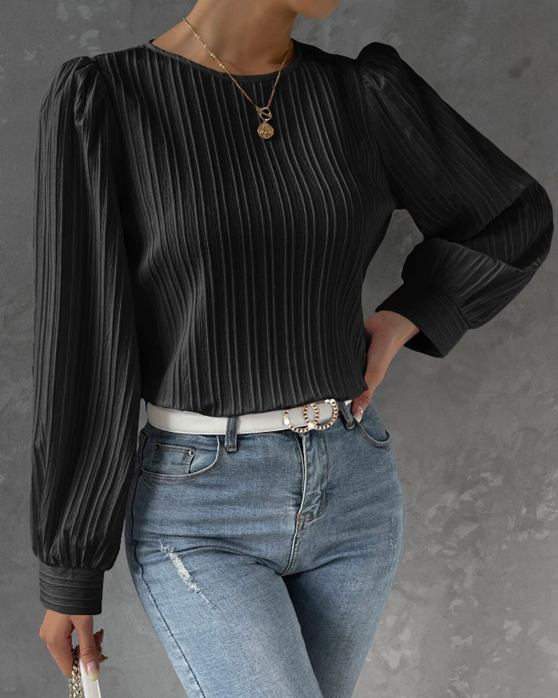 Damen Bluse Langarm Monochrom Atmungsaktives Material-6