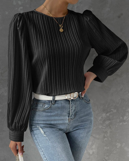 Damen Bluse Langarm Monochrom Atmungsaktives Material-6