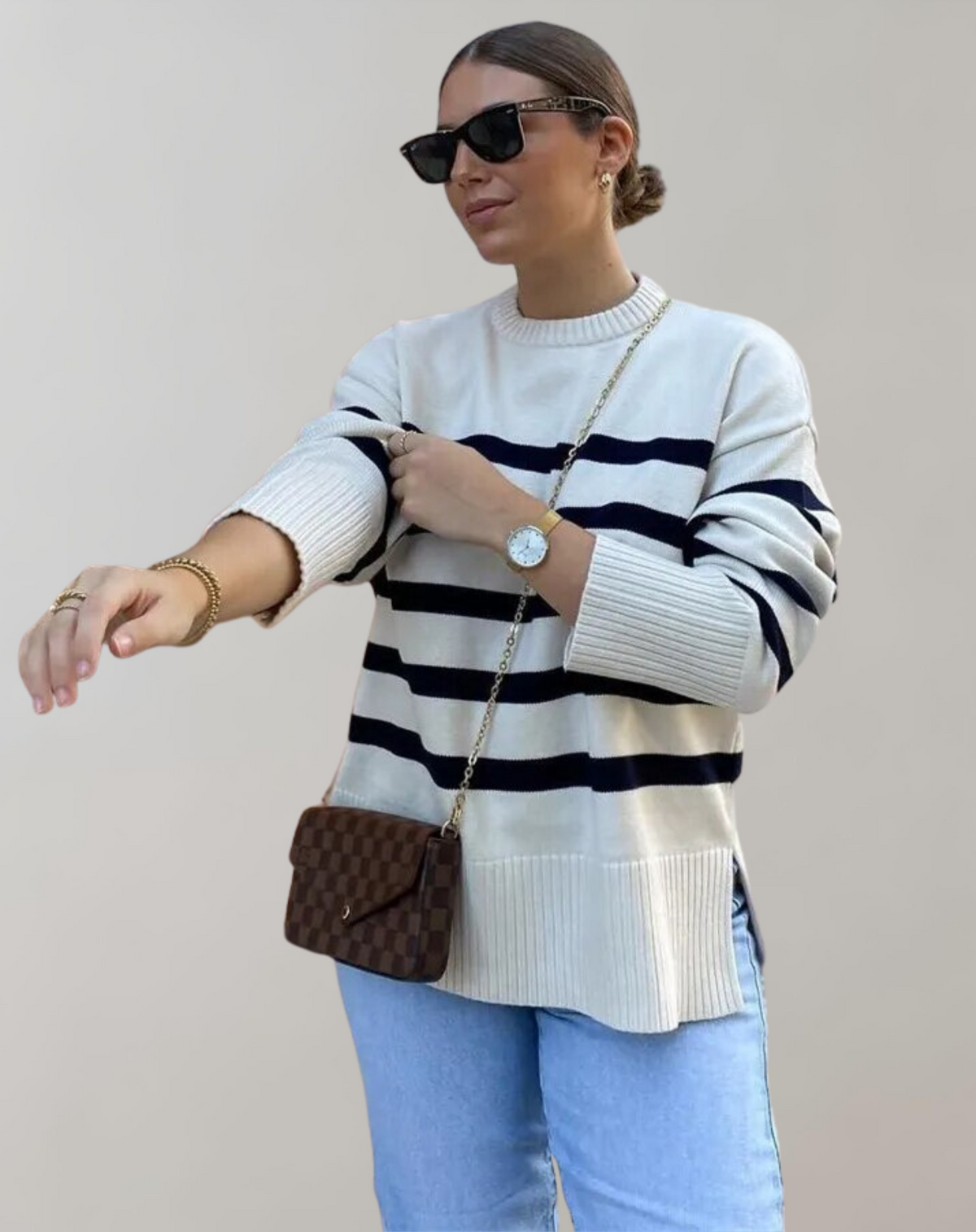 Damen-Strickpullover, oversized, gestreift, dickes Material-2