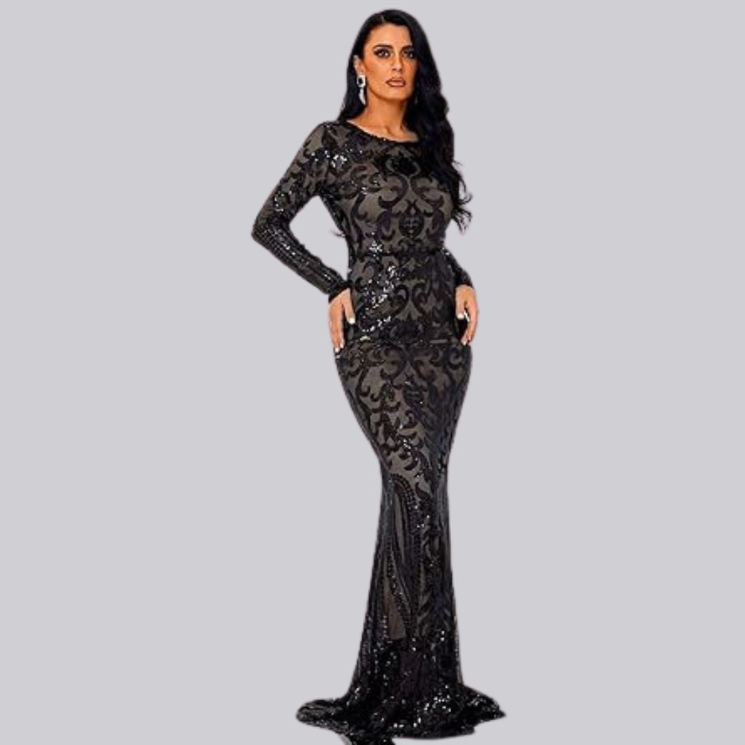 Damen Abendkleid Lang mit Pailletten für formellen Anlässe-3