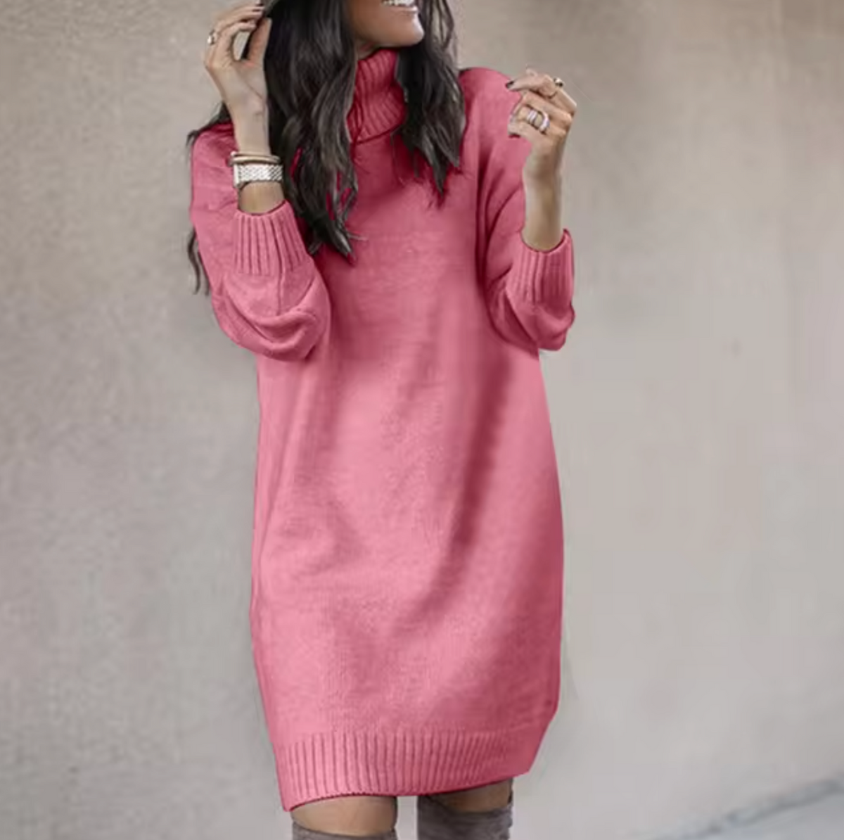 Damen-Strickkleid, Turtleneck, langärmelig, weiches Material-1